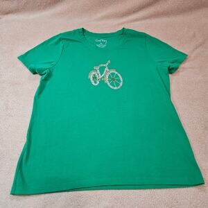 Coral Bay Women's Green Short Sleeve Sequin Bicycle Graphic T-Shirt XL